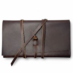 PORTLAND LEATHER GOODS Brown Saddle Leather Wrap Wallet Passport Travel Org.